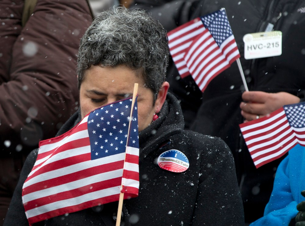 Clarissa Martinez de Castro, director of civic engagement and immigration at the National Council of La Raza (NCLR), during a news conference on the steps of the Capitol in Washington, March 26, 2014.