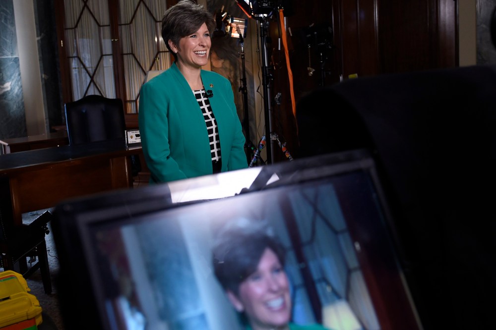 Sen. Joni Ernst, R-Iowa rehearses her remarks for the Republican response to President Obama's State of the Union address, Jan. 20, 2015, on Capitol Hill in Washington, D.C. (Photo by Susan Walsh/AP)