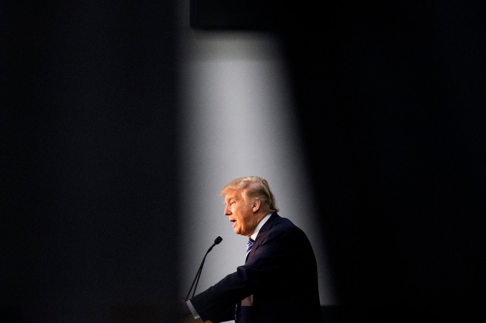 Republican presidential candidate Donald Trump speaks during a campaign event at Plymouth State University, Feb. 7, 2016, in Plymouth, N.H. (Photo by David Goldman/AP)
