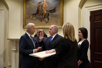 Vice President Joe Biden swears in CIA Director John Brennan in the Roosevelt Room of the White House, March 8, 2013. (Official White House Photo by David Lienemann)