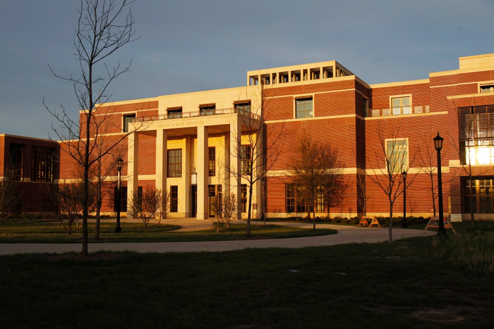 FILE - In this April 5, 2013 file photo, the exterior of the George W. Bush Presidential Center is seen, in Dallas. Former first lady Laura Bush wanted to make sure that the George W. Bush Presidential Center reflected her and her husbands Texas roots...