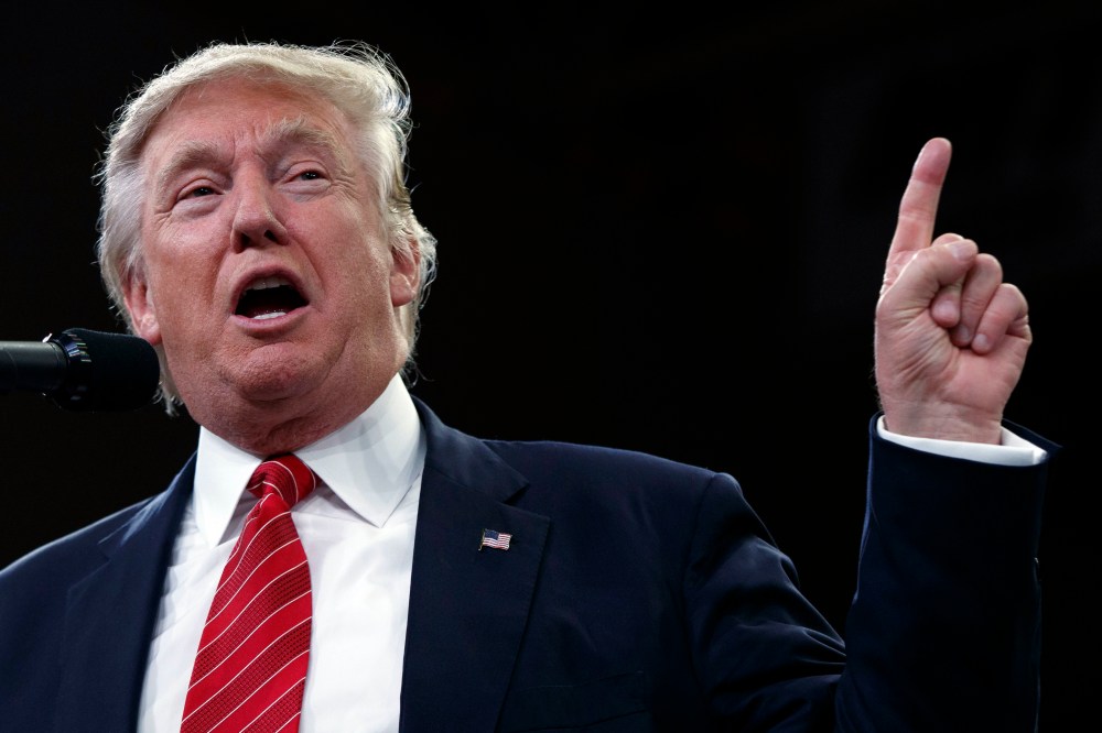 Republican presidential candidate Donald Trump speaks during a campaign rally at the University of North Carolina Wilmington, Aug. 9, 2016, in Wilmington, N.C. (Photo by Evan Vucci/AP)