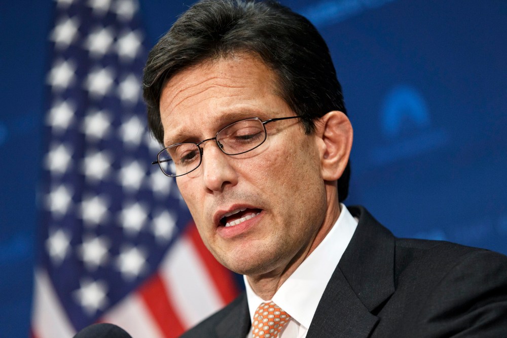 House Majority Leader Eric Cantor tells reporters he intends to resign his leadership post at the end of July, June 11, 2014.