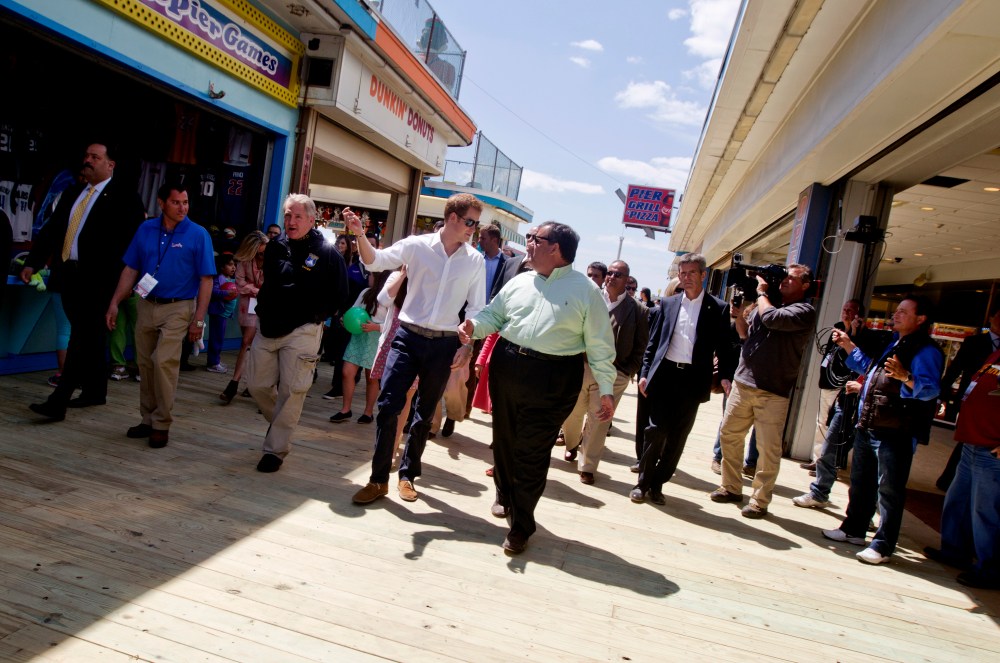 Britians Prince Harry and N.J. Gov. Chris Christie walk the new boardwalk in Seaside Heights during a tour of areas of Ocean County that suffered extensive damage during Hurricane Sandy on Tuesday, May 14, 2013. Prince Harry began a tour of New...