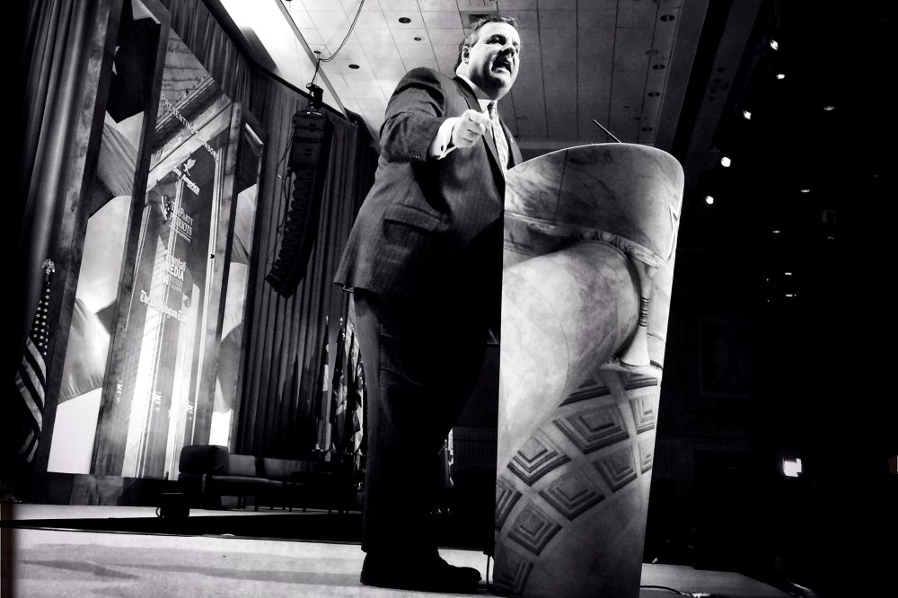 New Jersey Governor Chris Christie speaks to attendees at Conservative Political Action Conference , March 6, 2014, in National Harbor, Md.