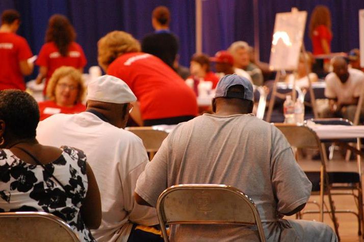 Patient wait for care at a free clinic organized by the National Association of Free & Charitable Clinics in New Orleans. (Image via NAFC)