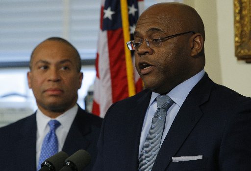 Interim U.S. Senator William "Mo" Cowan (R) speaks beside Massachusetts Governor Deval Patrick after Patrick introduced him as his choice to serve as the interim U.S. Senator until a special election is held to elect the successor to Former Senator...