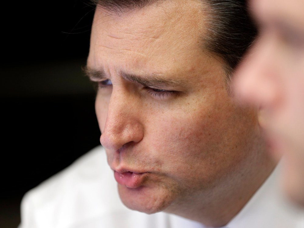 Republican candidate for U.S. Senate Ted Cruz reacts as a large number of votes for him is announced as he watches election resultsTuesday, Nov. 6, 2012, in Houston. Cruz is running against Democrat Paul Sadler to replace retiring U.S. Sen. Kay Bailey...