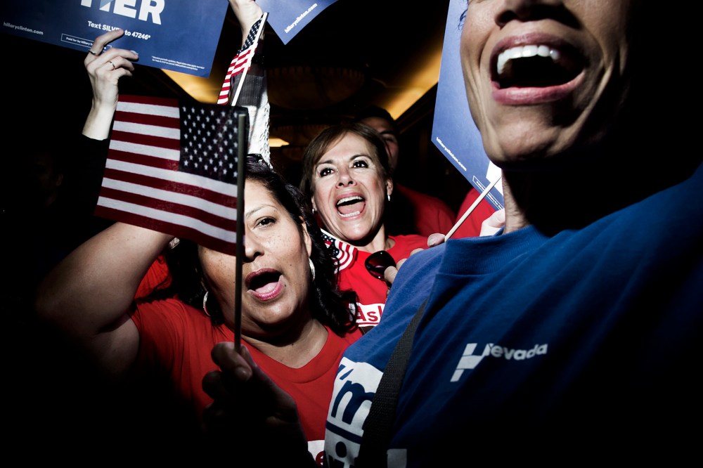 Hillary Clinton supporters celebrate her victory in the Democratic caucus in Las Vegas, Nev. on Feb. 20, 2015. (Photo by Dina Litovsky/Redux for MSNBC)