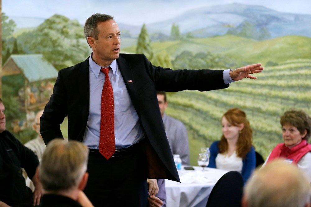 Former Maryland Gov. Martin O'Malley speaks to local residents during an event on April 9, 2015, in Indianola, Iowa. (Photo by Charlie Neibergall/AP)