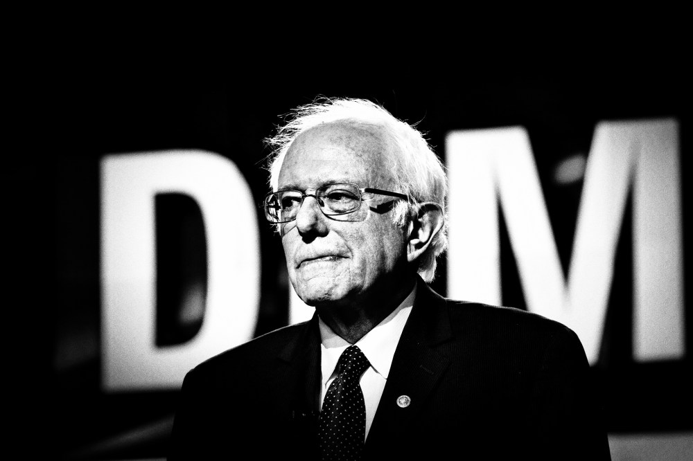 Hillary Clinton (not pictured) and Bernie Sanders go head to head at the CNN Democratic Presidential Debate in Brooklyn, N.Y., April 14, 2016. (Photo by Mark Peterson/Redux for MSNBC)