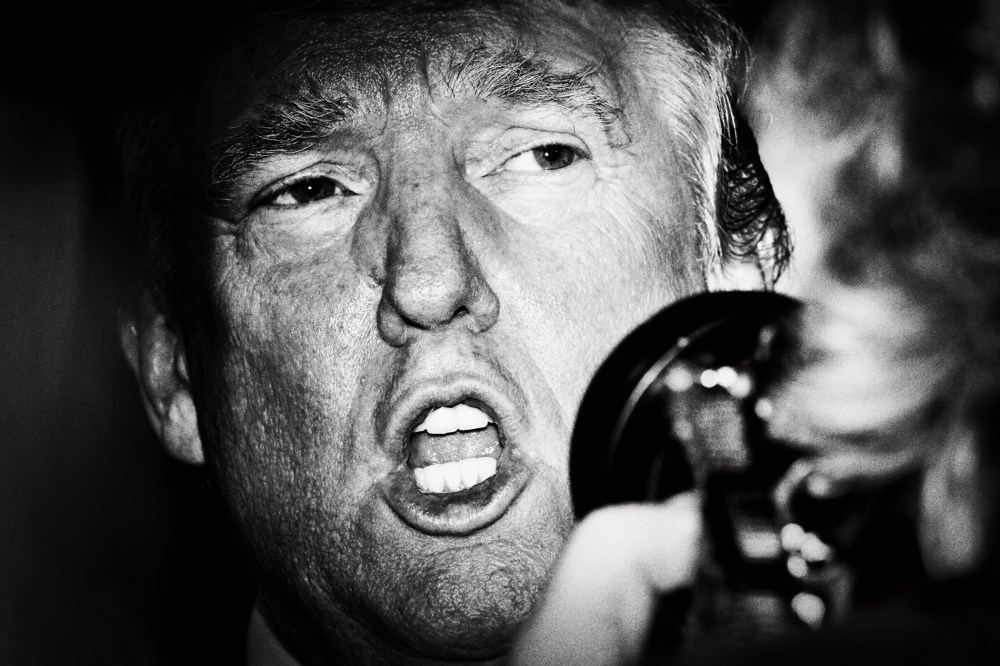 Donald Trump is photographed as he talks to the press in the media spin room after the Republican Presidential debate in North Charleston, S.C. on Jan. 14, 2016. (Photo by Mark Peterson/Redux for MSNBC)