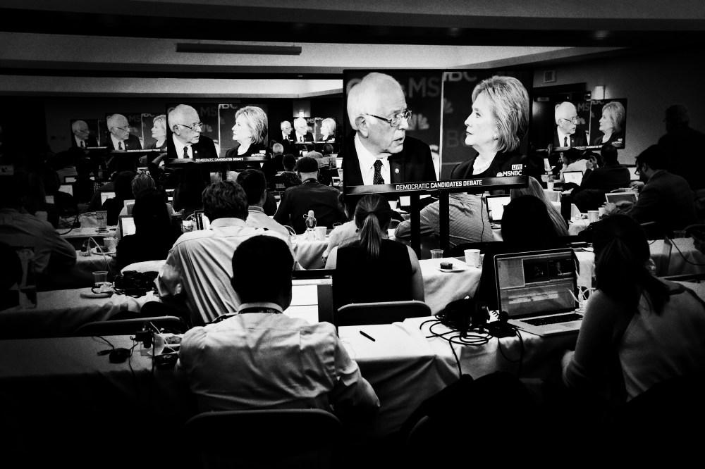 The media filing room at the Democratic presidential primary debate hosted by MSNBC at the University of New Hampshire on Feb. 4, 2016, in Durham, N.H.