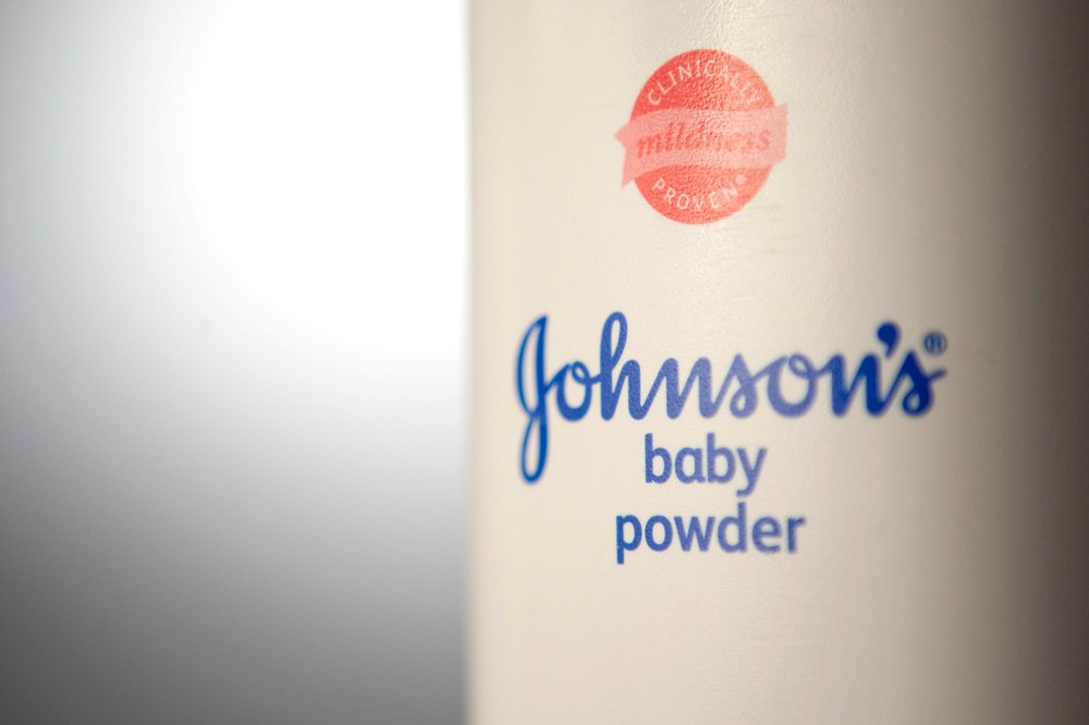 Johnson & Johnson baby powder is arranged for a photograph. (Photo by Scott Eells/Bloomberg/Getty)