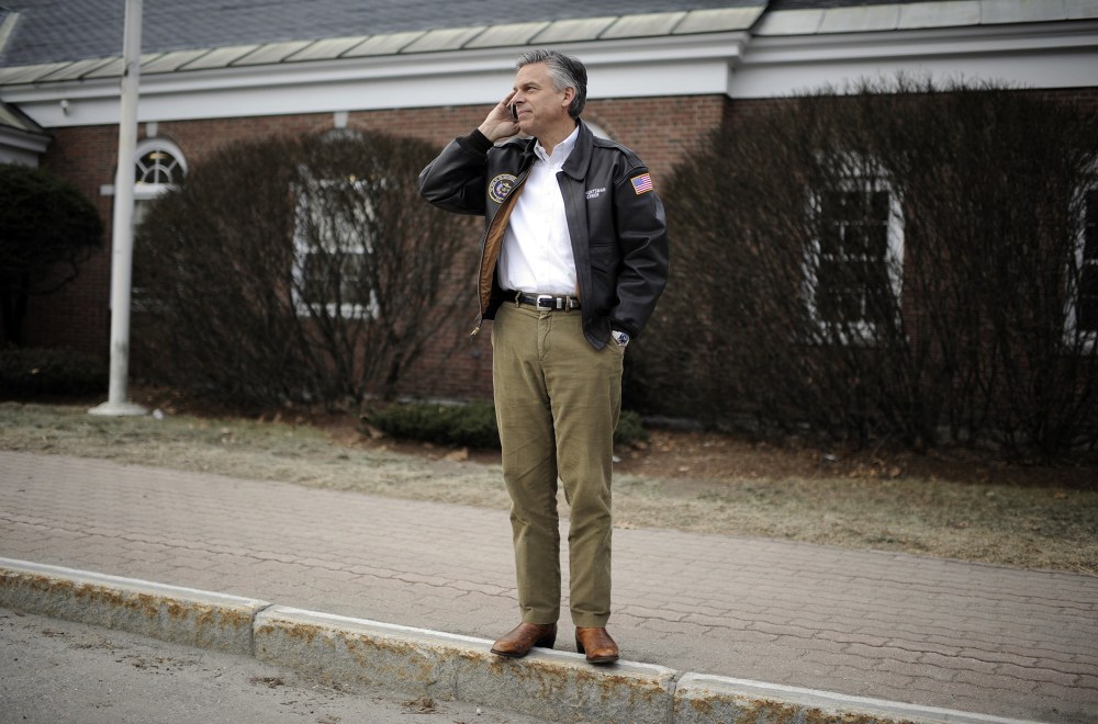 Former Utah Gov. Jon Huntsman talks on the phone on the side of the road on Jan. 09, 2012 in Newport, N.H. (Photo by Charles Ommanney/Getty)