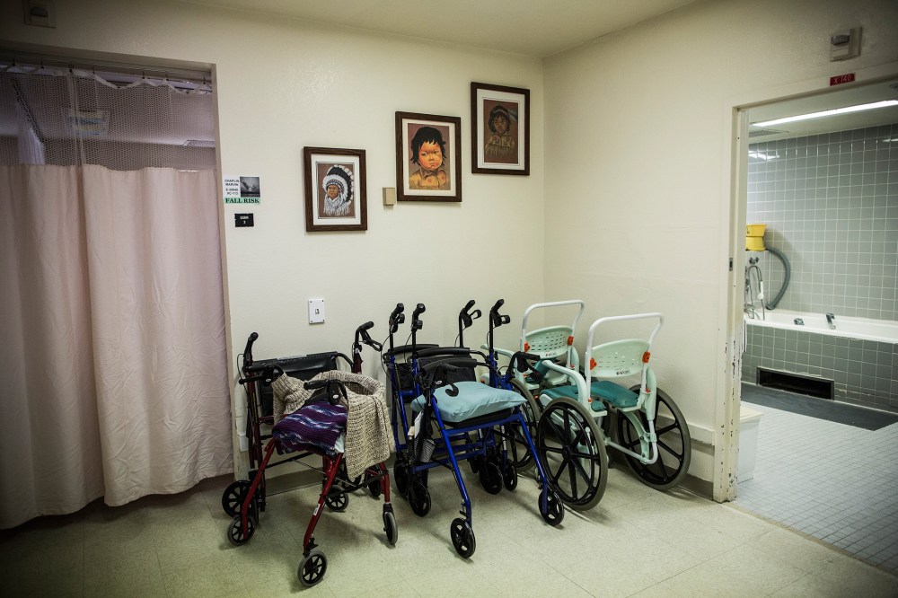 Walkers sit in a corner of the hospice care wing at California Medical Facility (CMF) on Dec. 17, 2013 in Vacaville, Calif. (Photo by Andrew Burton/Getty)