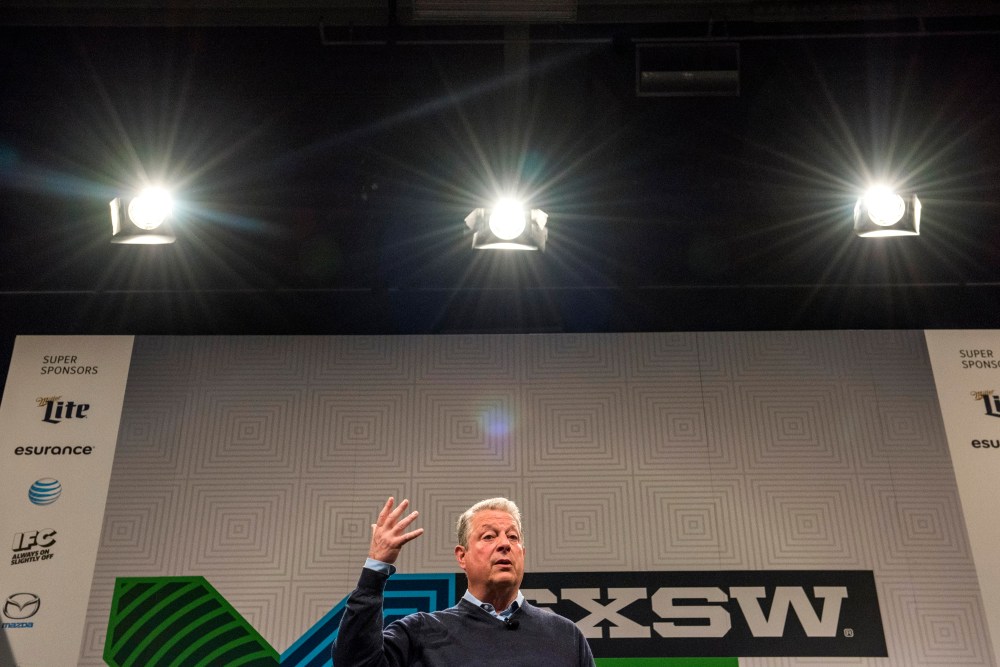 Former US Vice President Al Gore speaks during a keynote session at the South By Southwest (SXSW) Interactive Festival in Austin, Texas, on March 13, 2015. (Photo by David Paul Morris/Bloomberg via Getty)