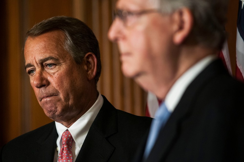 House Speaker John Boehner and Senate Majority Leader Mitch McConnell on April 16, 2015 in Washington, D.C. (Photo by Gabriella Demczuk/Getty)