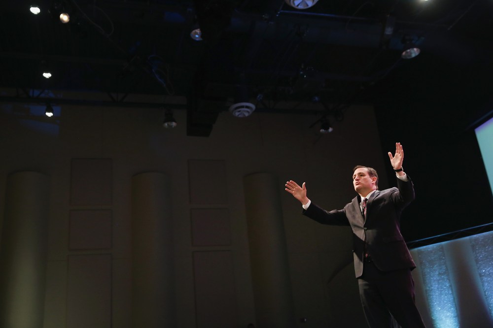 Senator Ted Cruz (R-TX) speaks to guests gathered at the Point of Grace Church, April 25, 2015 in Waukee, Iowa. (Photo by Scott Olson/Getty)