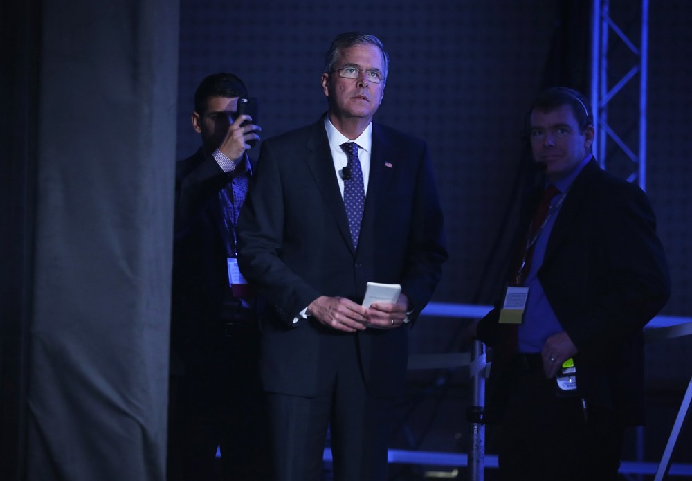 Republican presidential hopeful and former Florida Governor Jeb Bush waits to be introduced during the 2015 Southern Republican Leadership Conference May 22, 2015 in Oklahoma City, Okla. (Photo by Alex Wong/Getty)
