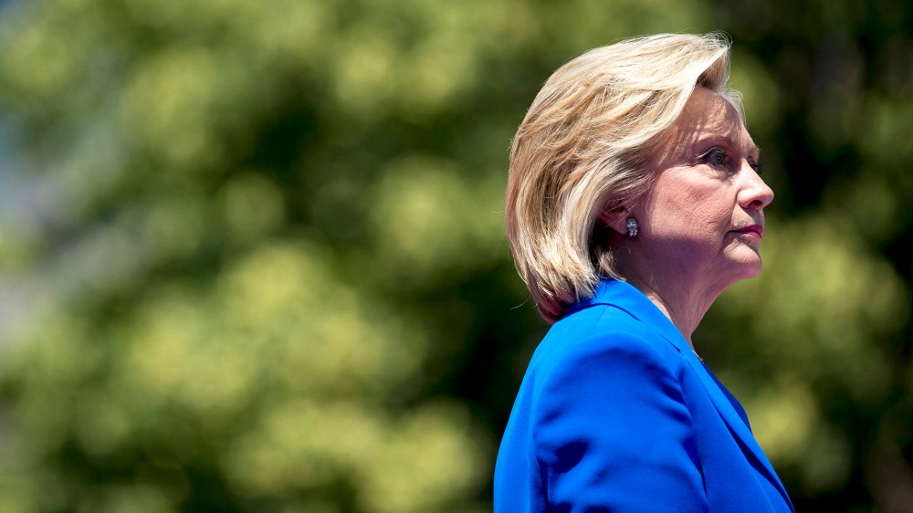 Hillary Clinton, former secretary of state and 2016 Democratic presidential candidate, pauses while speaking at her first campaign rally at Four Freedoms Park on Roosevelt Island in New York, on June 13, 2015. (Photo by Andrew Harrer/Bloomberg/Getty)