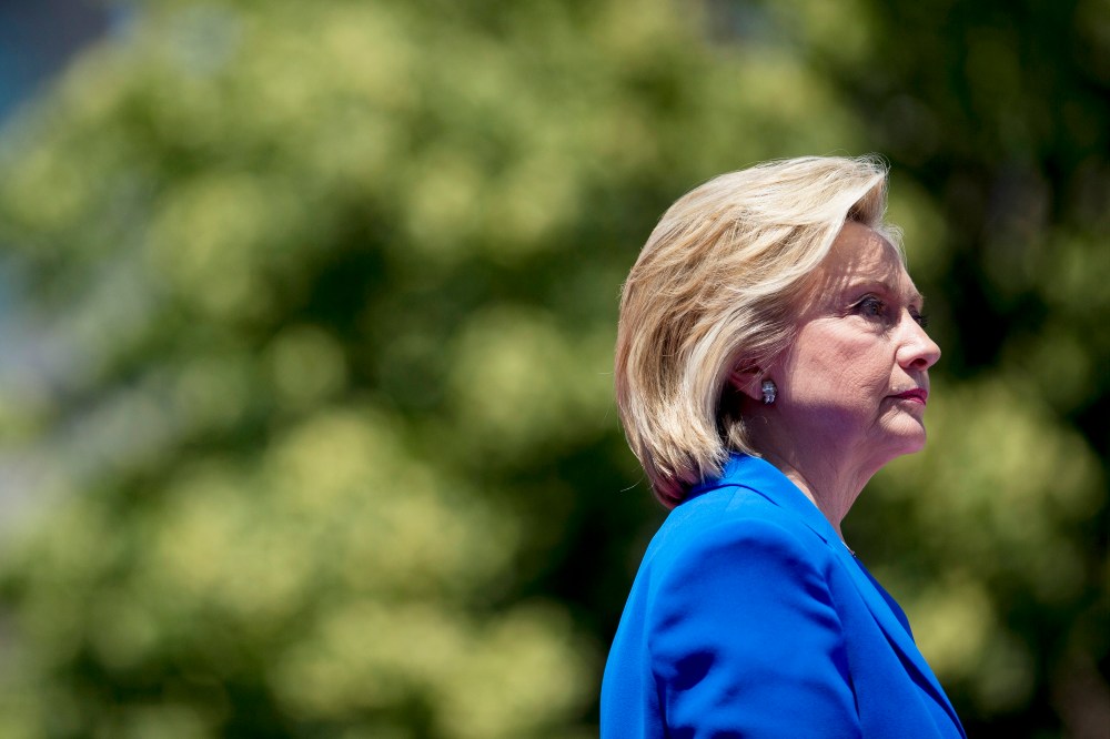 Hillary Clinton pauses while speaking at her first campaign rally at Four Freedoms Park on Roosevelt Island in N.Y. on June 13, 2015. (Photo by Andrew Harrer/Bloomberg/Getty)