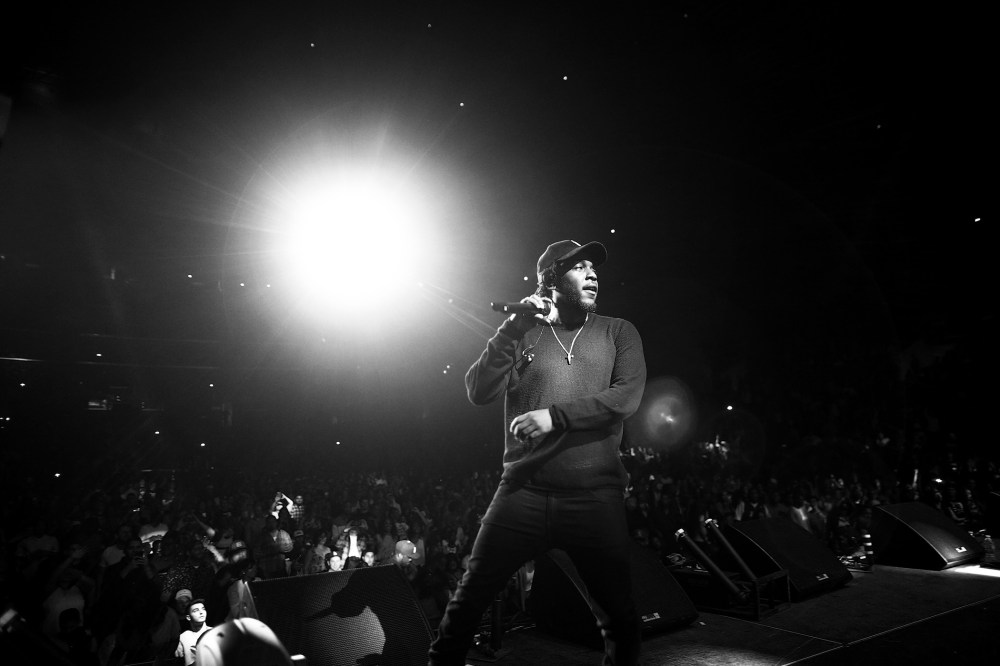 Hip hop artist Kendrick Lamar performs onstage during the Ice Cube, Kendrick Lamar, Snoop Dogg, Schoolboy Q, Ab-Soul, Jay Rock concert at Staples Center on June 27, 2015 in Los Angeles, Calif. (Photo by Christopher Polk/BET/Getty for BET)