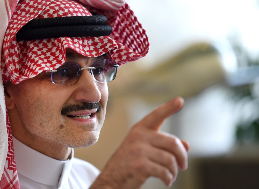 Saudi Arabia's billionaire Prince Alwaleed bin Talal speaks to reporters during a press conference in the Saudi capital, Riyadh, on July 1, 2015. (Photo by Fayez Nureldine/AFP/Getty)