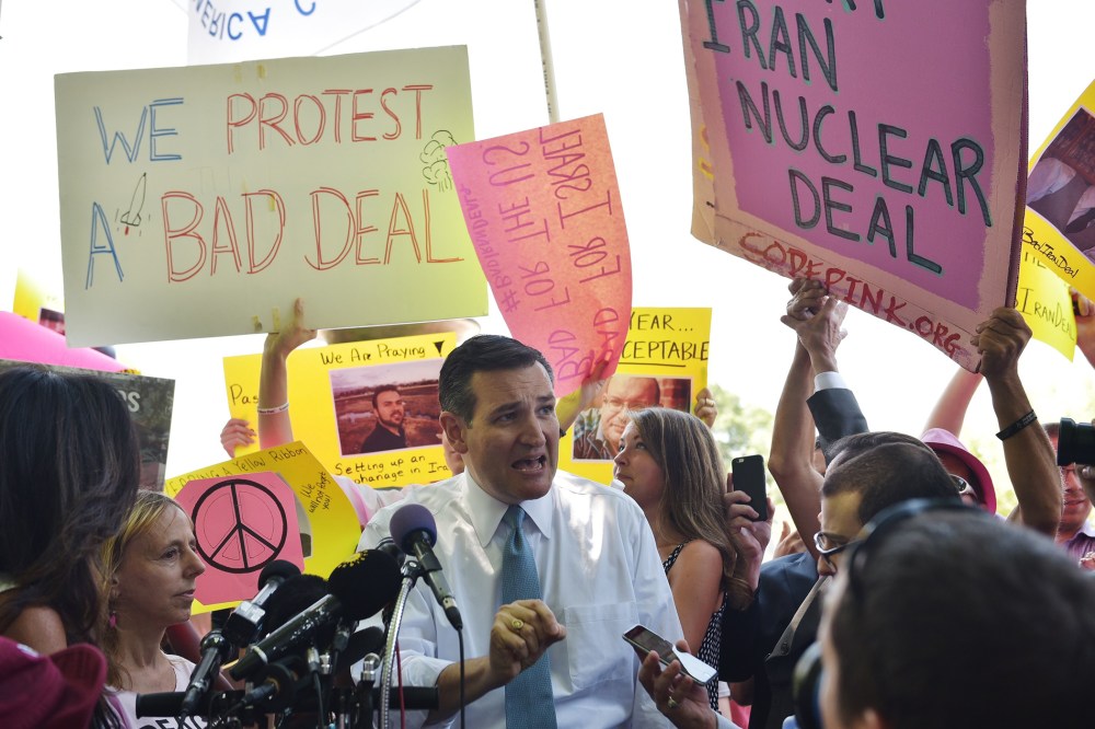 Presidential hopeful, US Senator Ted Cruz, R-TX, speaks on the Iran nuclear deal in Lafayette Square, across from the White House, on July 23, 2015 in Washington, DC. (Photo by Mandel Ngan/AFP/Getty)
