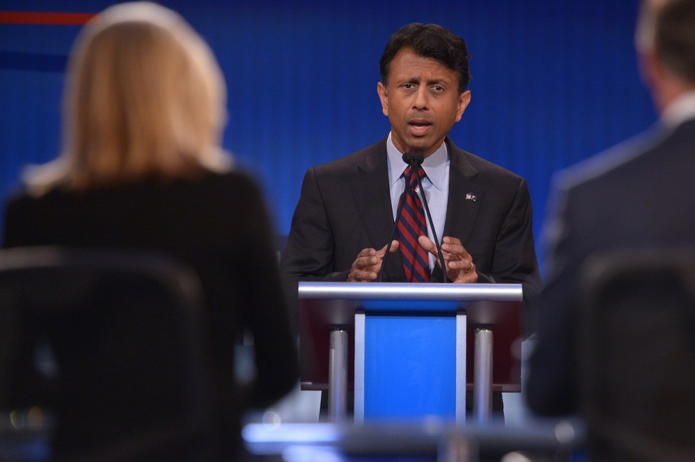 Republican presidential hopeful Bobby Jindal speaks during the Republican presidential primary debate on Aug. 6, 2015 at the Quicken Loans Arena in Cleveland, Ohio. (Photo by Mandel Ngan/AFP/Getty)