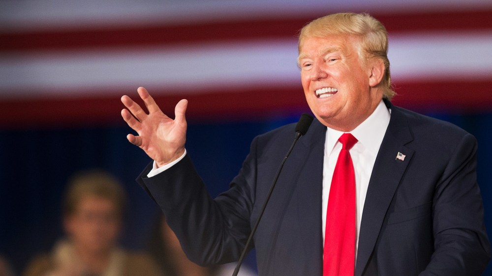 Republican presidential candidate Donald Trump speaks to guests gathered for a campaign event at the Grand River Center on August 25, 2015 in Dubuque, Iowa. (Photo by Scott Olson/Getty)