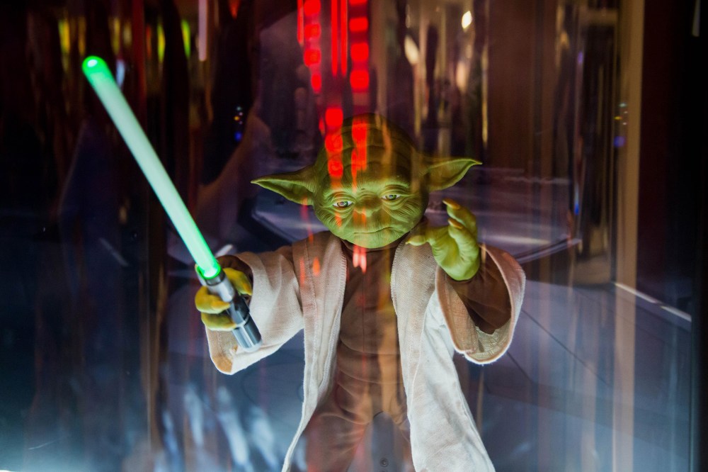 A new Yoda toy is displayed ahead of the "Force Friday" event at a Toys R Us Inc. Store in New York, Sep. 3, 2015. (Photo by Michael Nagle/Bloomberg/Getty)