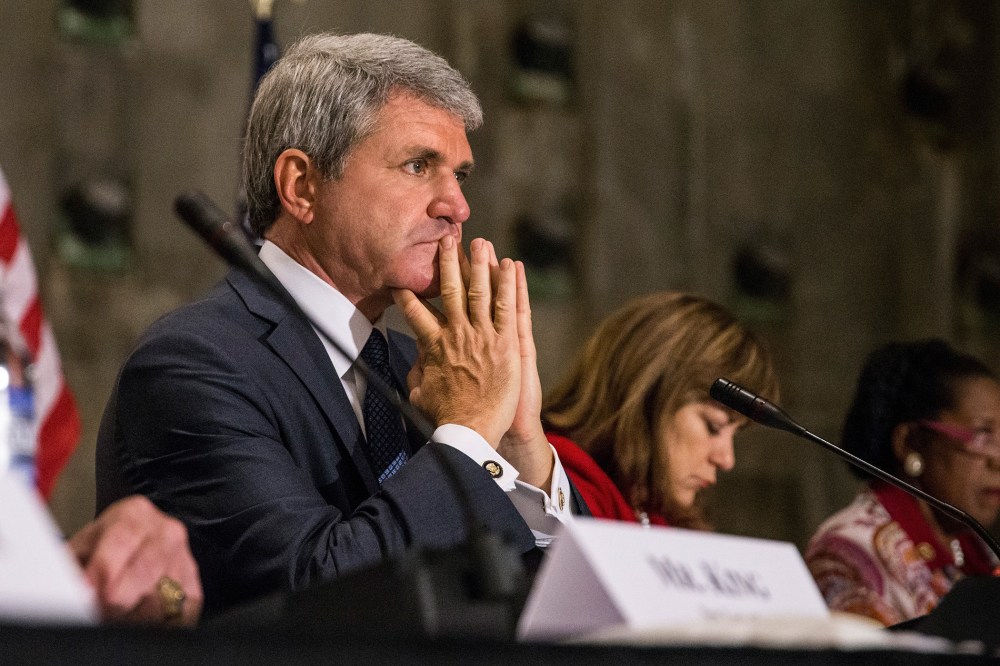 Rep Michael McCaul (R-TX 10th District), Chairman of the U.S. House of Representatives Committee on Homeland Security, leads a hearing at the National September 11 Memorial and Museum on Sept. 8, 2015 in New York City. (Photo by Andrew Burton/Getty)