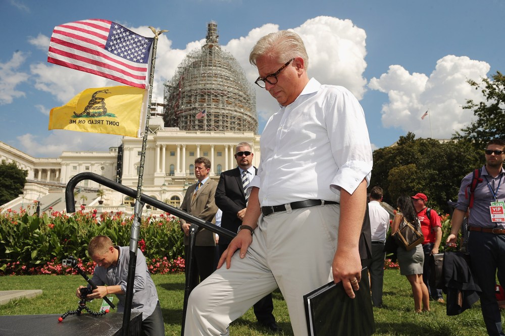 Conservative pundit Glenn Beck prepares to take the stage during a rally against the Iran nuclear deal on the West Lawn of the U.S. Capitol, Sep. 9, 2015 in Washington, DC. (Photo by Chip Somodevilla/Getty)