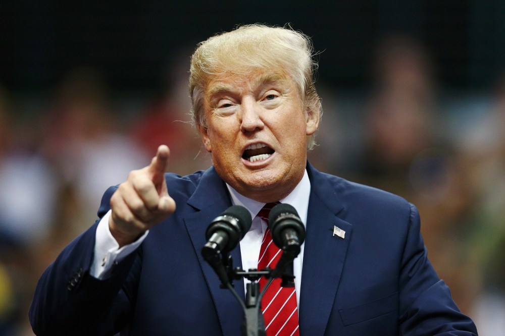 Republican presidential candidate Donald Trump speaks during a campaign rally at the American Airlines Center on Sept. 14, 2015 in Dallas, TX. (Photo by Tom Pennington/Getty)