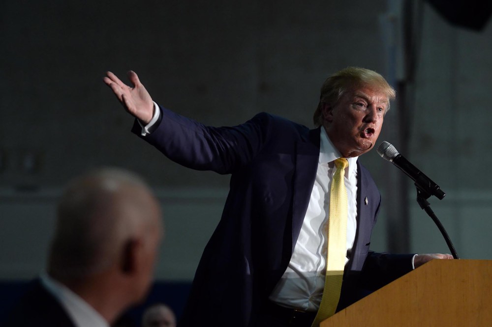 Republican Presidential candidate Donald Trump speaks during a town hall event at Rochester Recreational Arena, Sept. 17, 2015 in Rochester, N.H. (Photo by Darren McCollester/Getty)