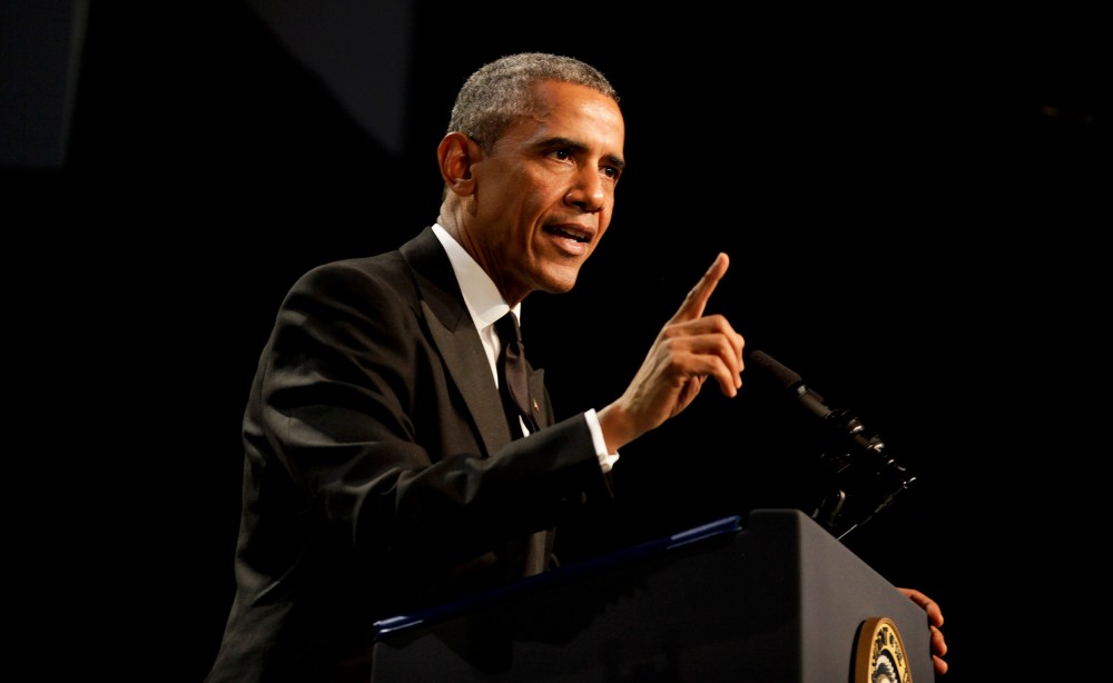 U.S. President Barack Obama delivers remarks at the Congressional Black Caucus Foundation's 45th Annual Legislative Conference Phoenix Awards Dinner, Sept. 19, 2015 in Washington, DC. (Photo by Aude Guerrucci/Getty)