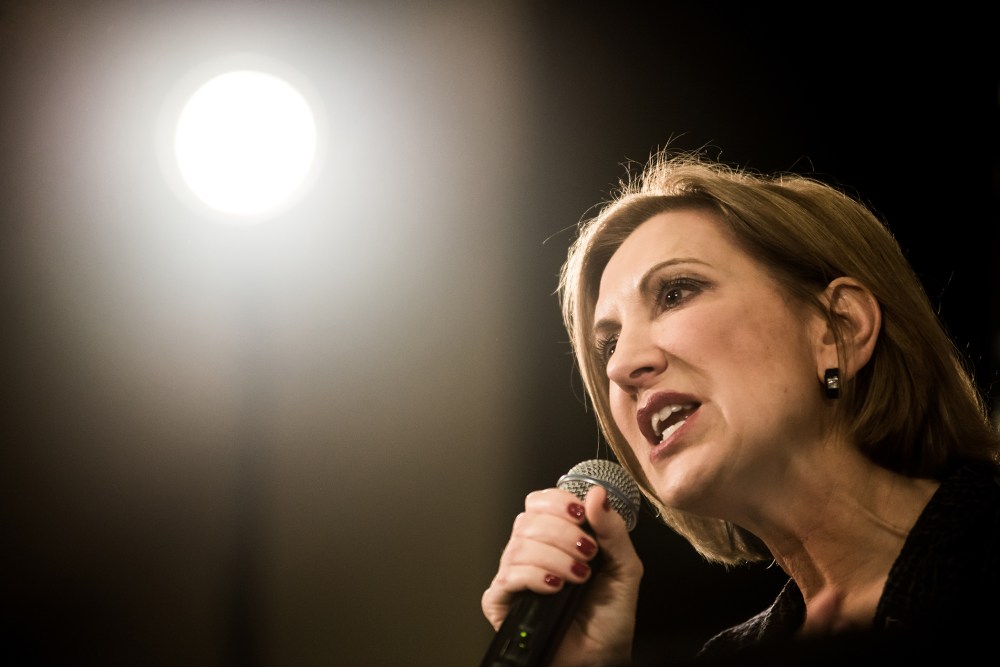Republican presidential candidate Carly Fiorina speaks to voters during a town hall meeting at the Ocean Reef Convention Center, Sept. 22, 2015 in Myrtle Beach, S.C. (Photo by Sean Rayford/Getty)