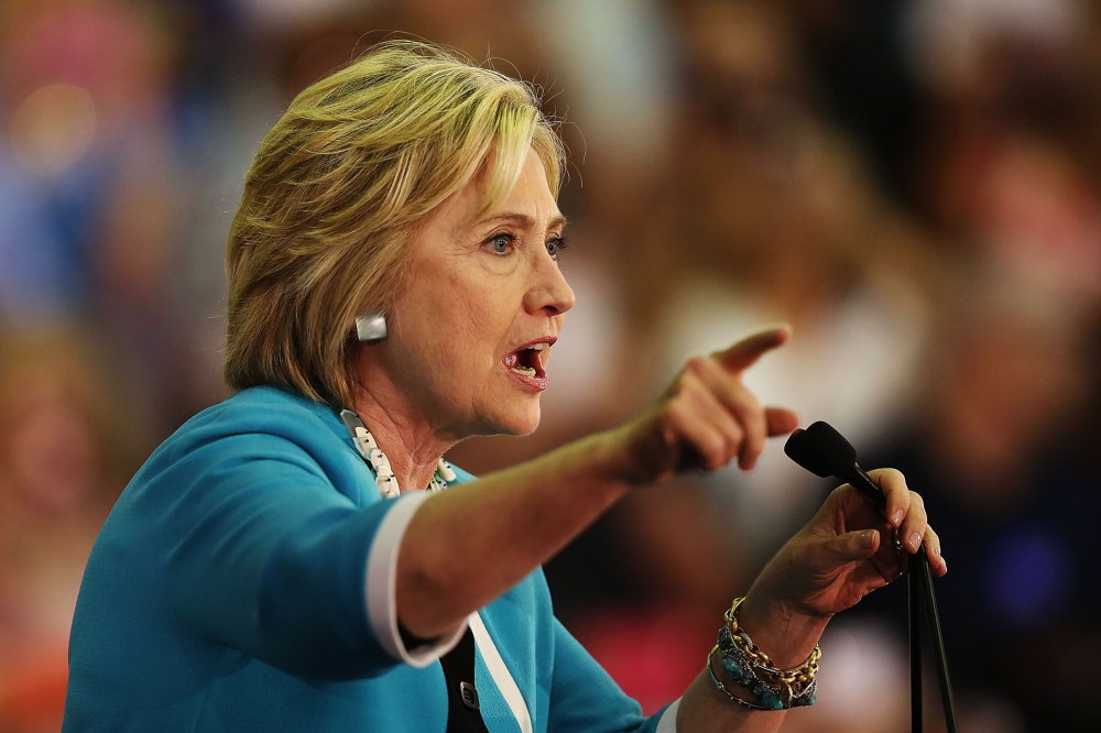 Democratic presidential candidate Hillary Clinton speaks during her campaign stop at the Broward College Hugh Adams Central Campus on Oct. 2, 2015 in Davie, Fla. (Photo by Joe Raedle/Getty)