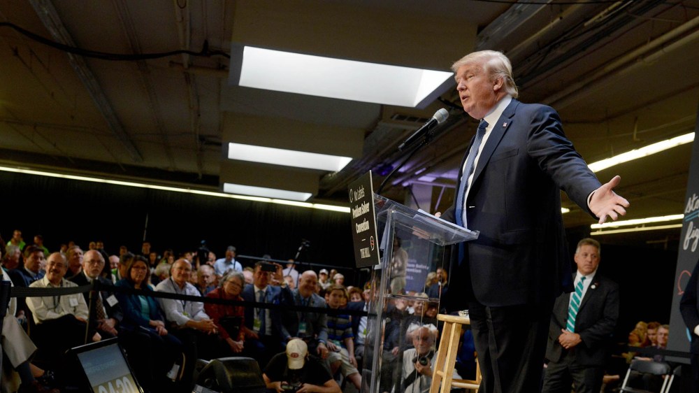 Republican Presidential candidate Donald Trump speaks at the No Labels Problem Solver convention Oct. 12, 2015 in Manchester, NH. (Photo by Darren McCollester/Getty)