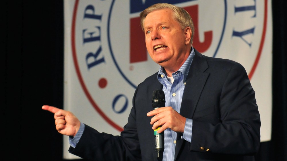 Republican presidential candidate Sen. Lindsey Graham (R-SC) speaks at the Growth and Opportunity Party, at the Iowa State Fair Oct. 31, 2015 in Des Moines, Iowa. (Photo by Steve Pope/Getty)