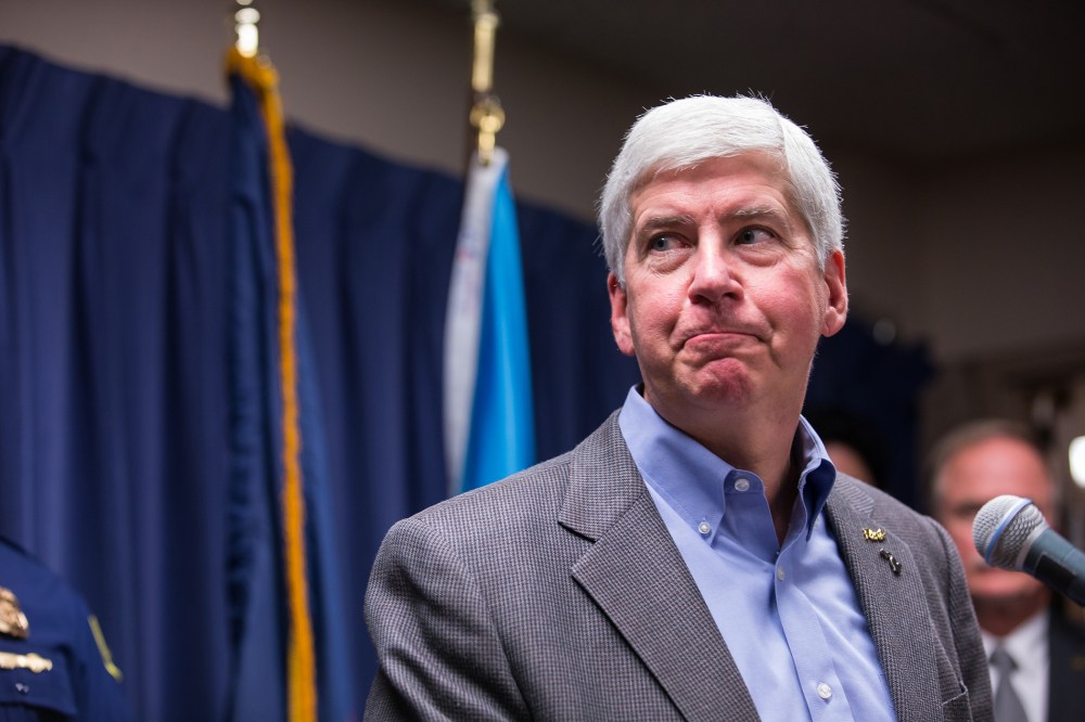 Michigan Gov. Rick Snyder speaks to the media regarding the status of the Flint water crisis on Jan. 27, 2016 at Flint City Hall in Flint, Mich. (Photo by Brett Carlsen/Getty)