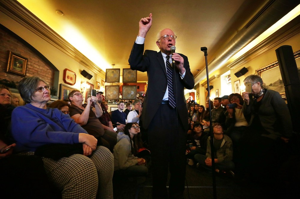 Democratic presidential candidate Sen. Bernie Sanders (I-VT) speaks to voters during a campaign event at Cafe Dodici Jan. 29, 2016 in Washington, Iowa. (Photo by Alex Wong/Getty)