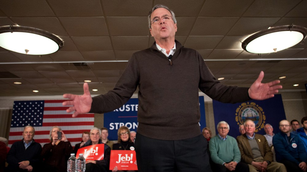 Republican presidential candidate Jeb Bush speaks at the Margate Resort on Feb. 3, 2016 in Laconia, N.H. Bush is campaigning in the lead up to the The New Hampshire primary, Feb. 9. (Photo by Matthew Cavanaugh/Getty)