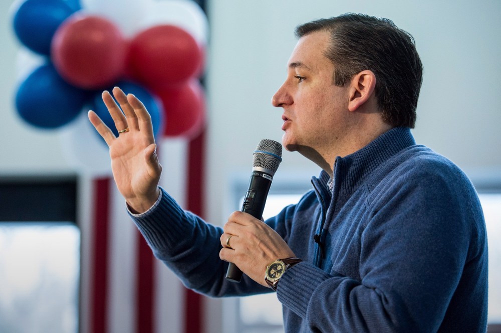 Republican presidential candidate Sen. Ted Cruz (R-TX) speaks at a town hall meeting at a Toyota dealership on Feb. 4, 2016 in Portsmouth, N.H. (Photo by Andrew Burton/Getty)