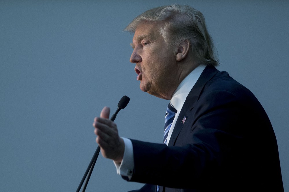 Donald Trump speaks during a campaign rally at Plymouth State University in Holderness, N.H., Feb. 7, 2016. (Photo by Andrew Harrer/Bloomberg/Getty)