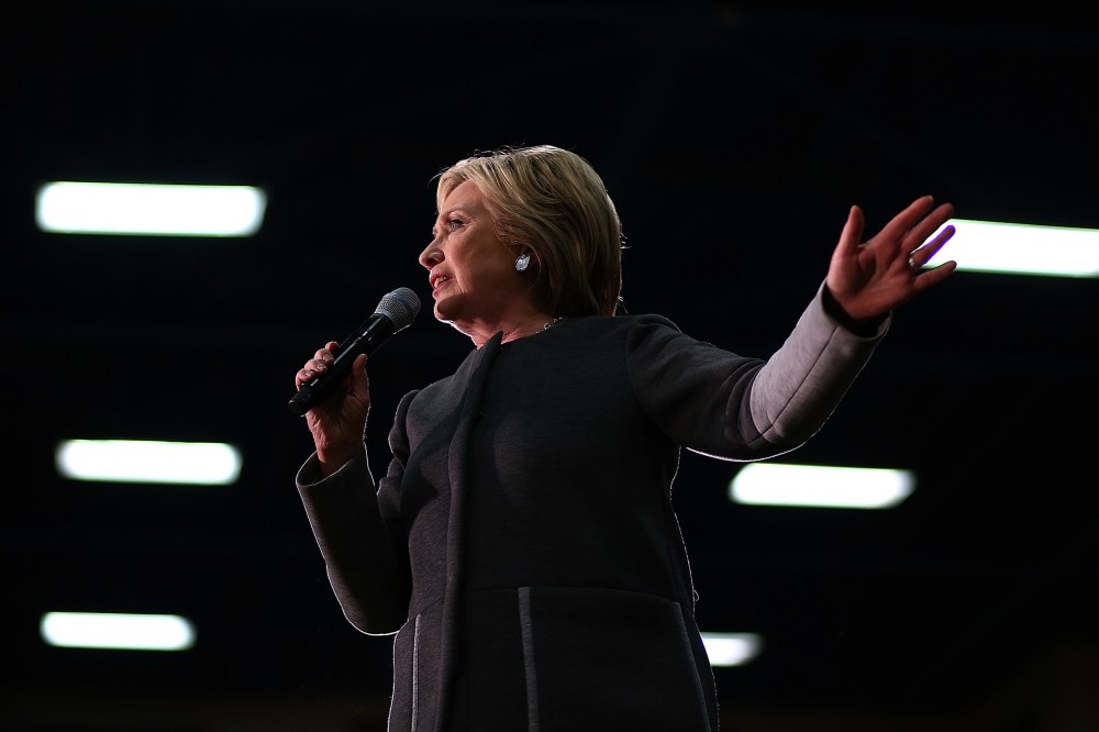 Democratic presidential candidate former Secretary of State Hillary Clinton speaks during a "Get Out The Vote" event at Lake Taylor Senior High School on Feb. 29, 2016 in Norfolk, Va. (Photo by Justin Sullivan/Getty)