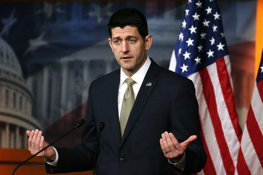 House Speaker Paul Ryan speaks to the media during his weekly briefing at the U.S. Capitol, March 3, 2016 in Washington, DC. (Photo by Mark Wilson/Getty)