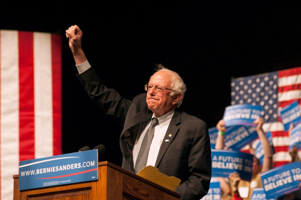 Democratic presidential candidate Sen. Bernie Sanders (D-VT) speaks during a rally on April 5, 2016 in Laramie, Wy. (Photo by Theo Stroomer/Getty)
