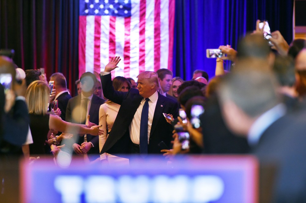 Republican presidential candidate Donald Trump speaks following victory in the New York state primary on April 19, 2016 in New York, N.Y. (Photo by Jewel Samad/AFP/Getty)